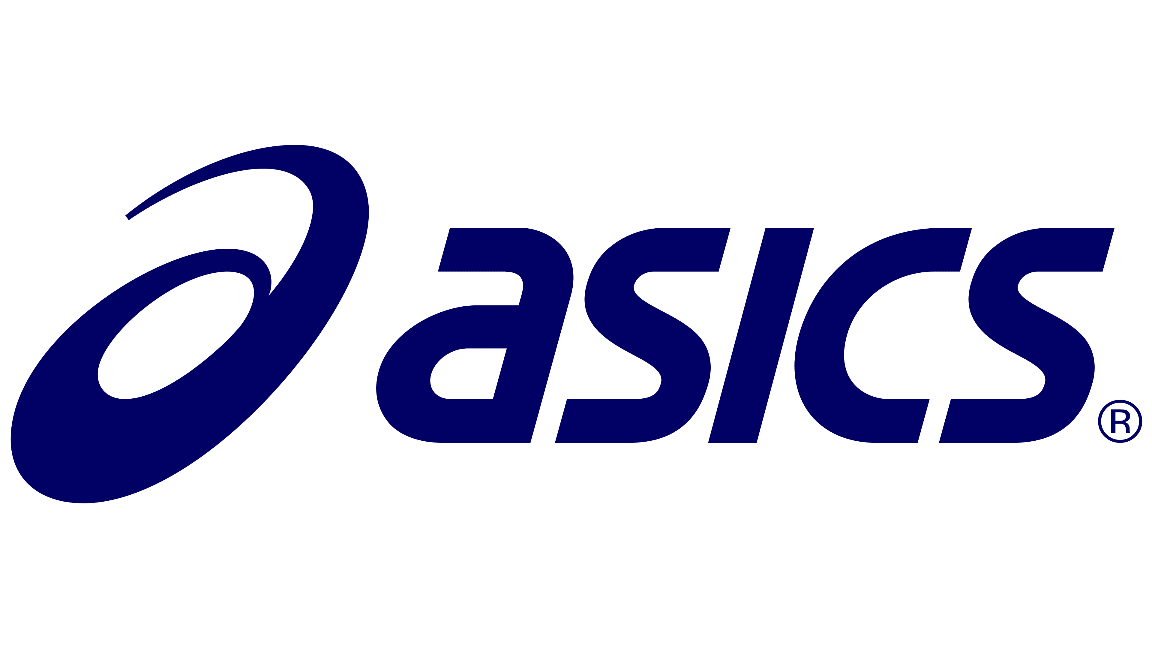 Blue asics logo on a black background.