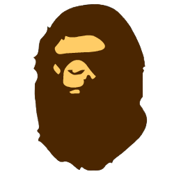 Brown aape logo featuring a stylized ape face with yellow eyes and nose from bape a bathing ape collection