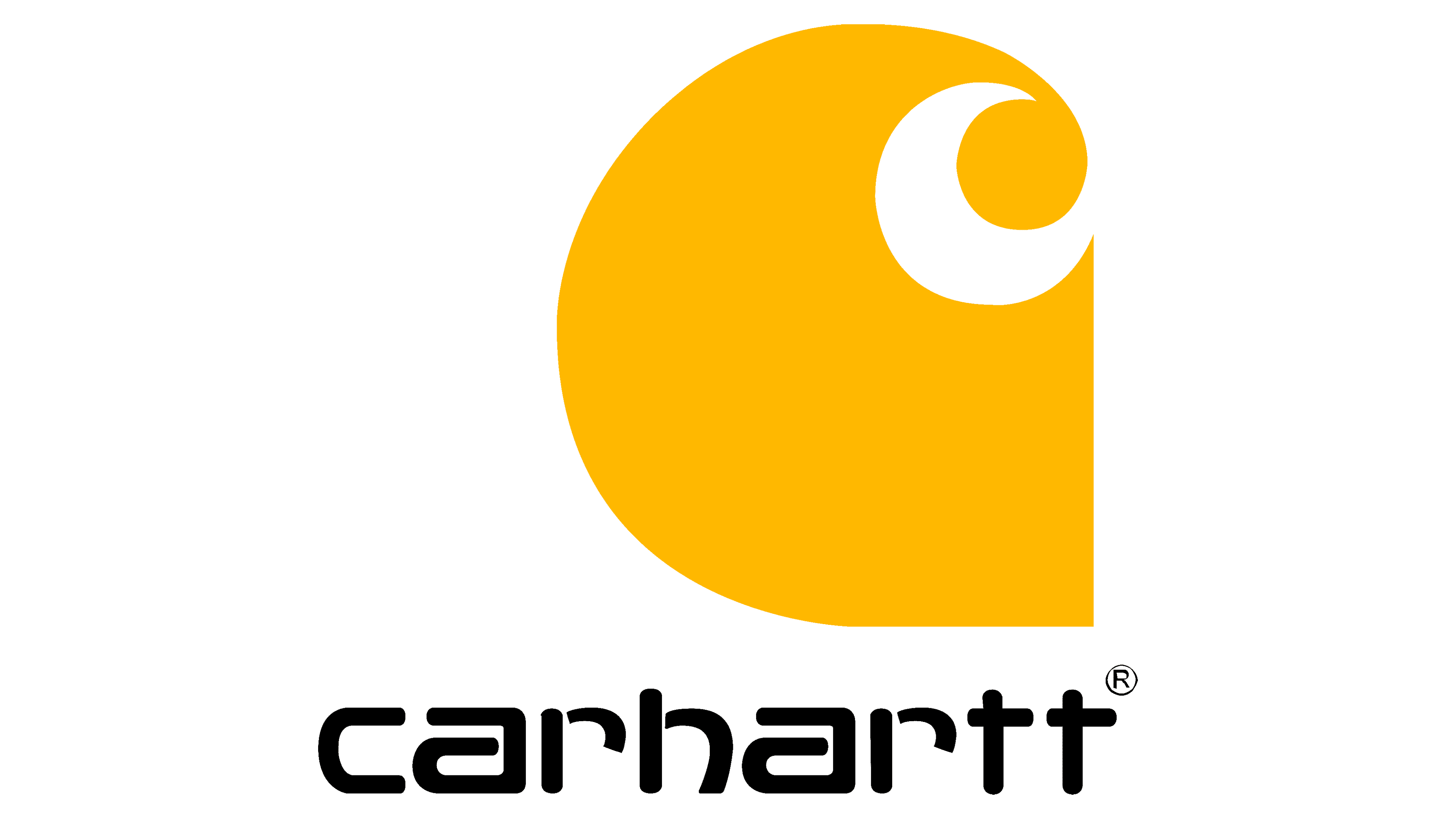 Yellow Carhartt logo featuring a black inner crescent shape in a Carhartt brand collection.