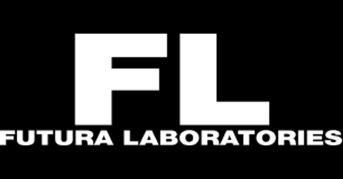 White fl logo with futura laboratories text on black background in the futura labs collection branding image