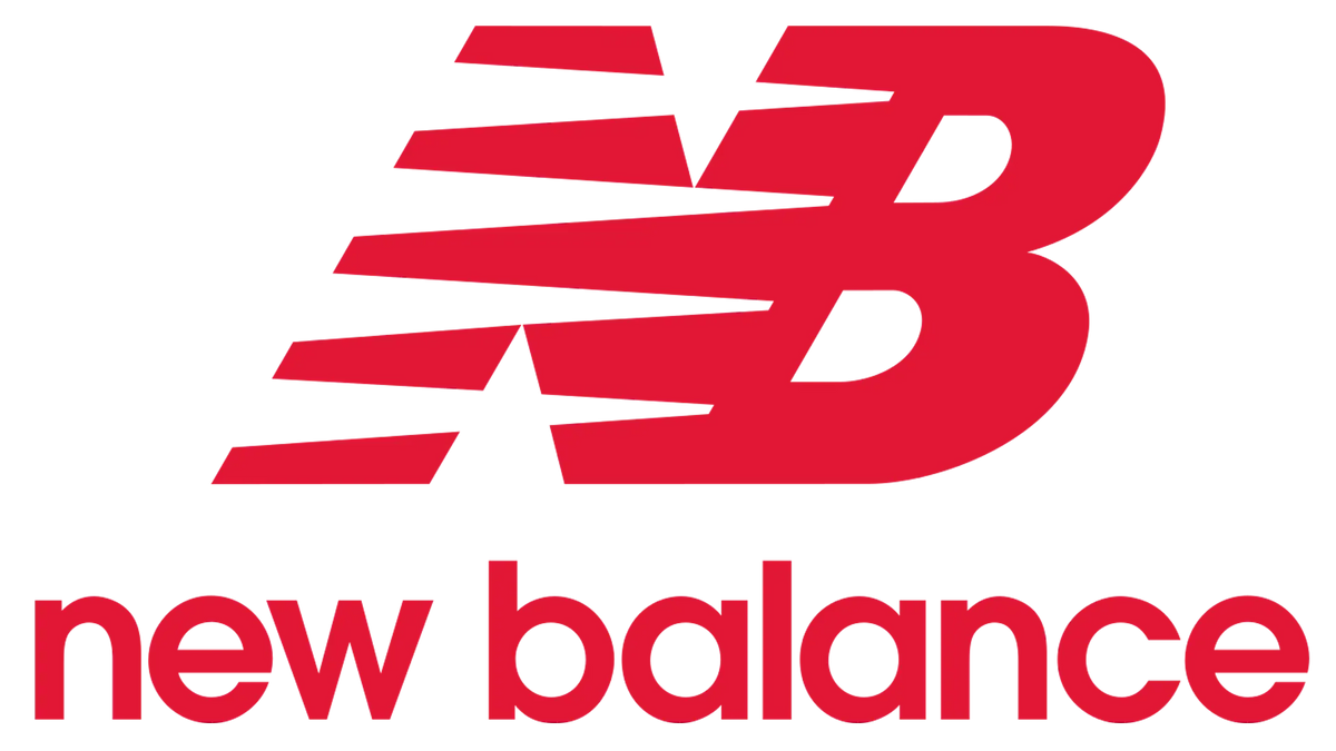 Red new balance logo with bold stylized nb emblem and matching text below in new balance collection image