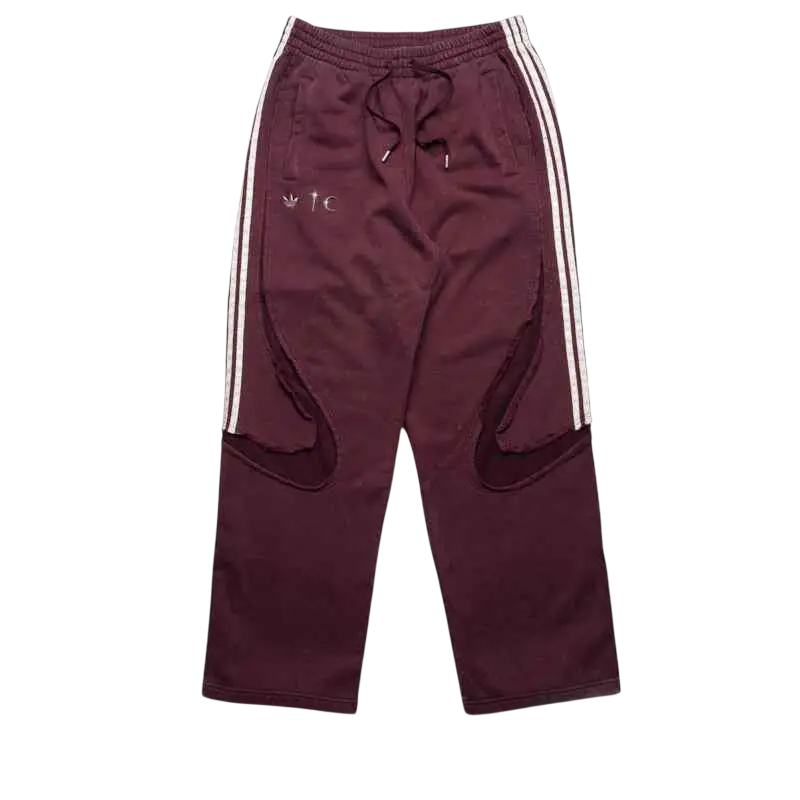 Maroon adidas x thug club teamgeist sweat pants with white side stripes and embroidered logo on thigh