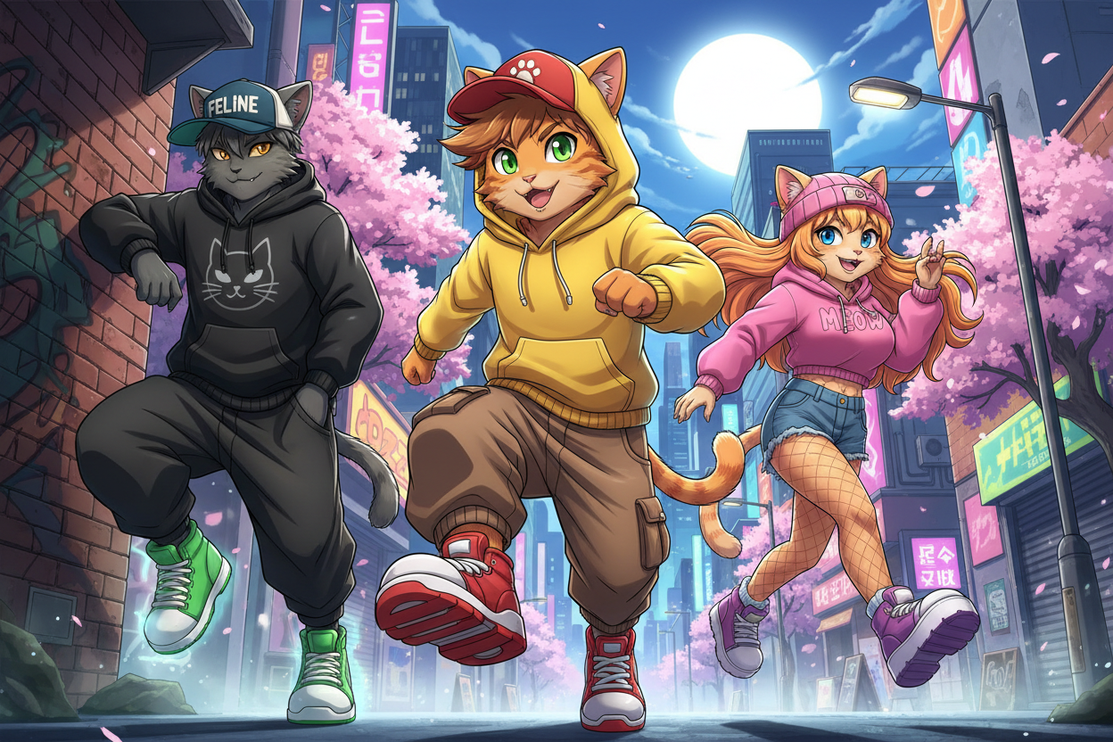 Anime cats streetwear banner