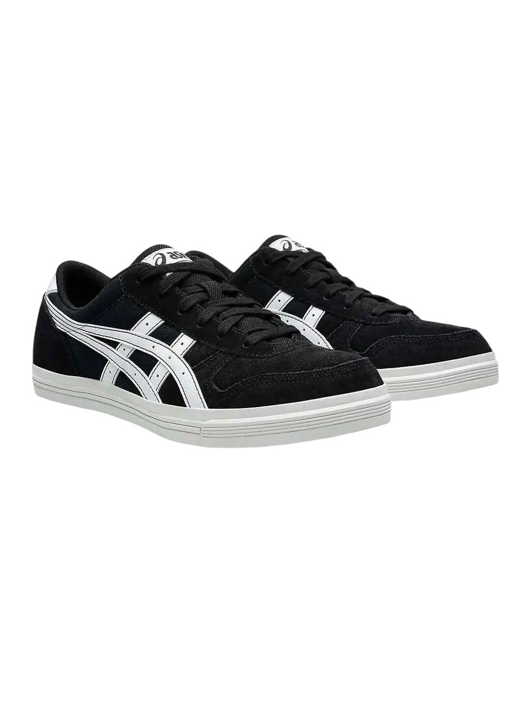 Asics Aaron Pro black and white suede sneakers with white stripes and rubber sole for casual wear