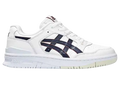 White asics ex89 sneaker with navy blue stripes featuring a clean minimalist design and durable materials