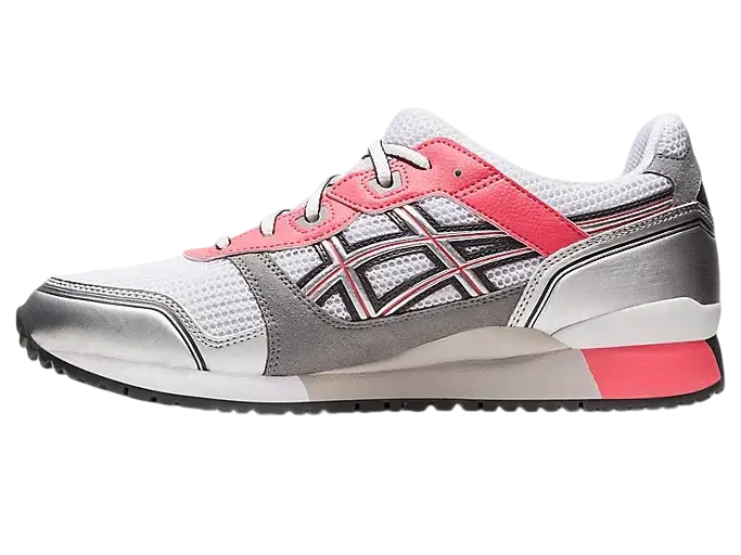 Silver and pink asics gel-kayano 10 running shoe with mesh synthetic overlays and rubber outsole for performance use