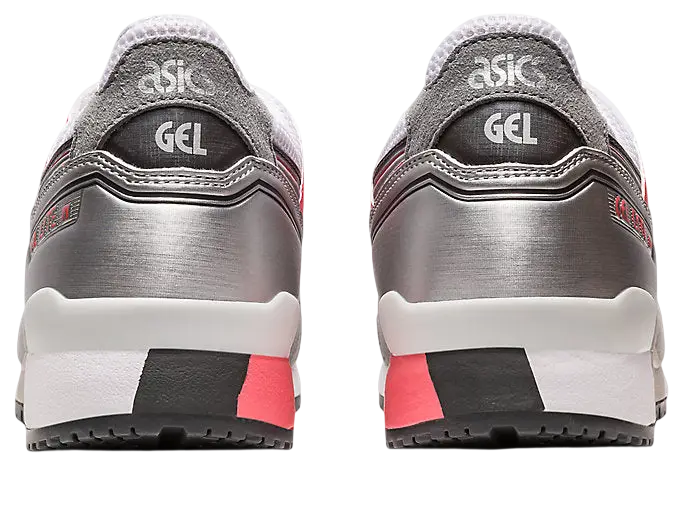 Asics Gel-Lyte III OG white sienna sneakers with silver metallic upper black heel tab and pink midsole detailing