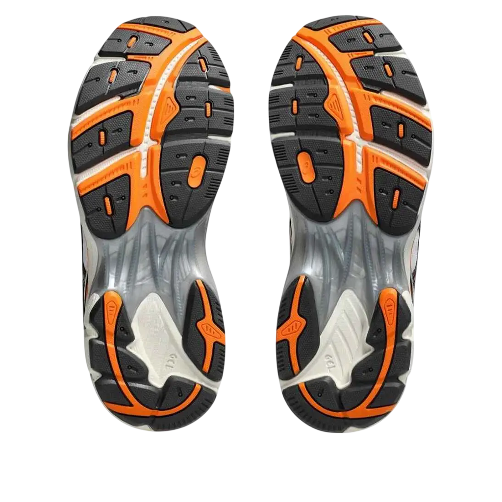 Asics gt 2160 bleach kurosaki ichigo black and orange rubber outsole with translucent midsole and traction grooves