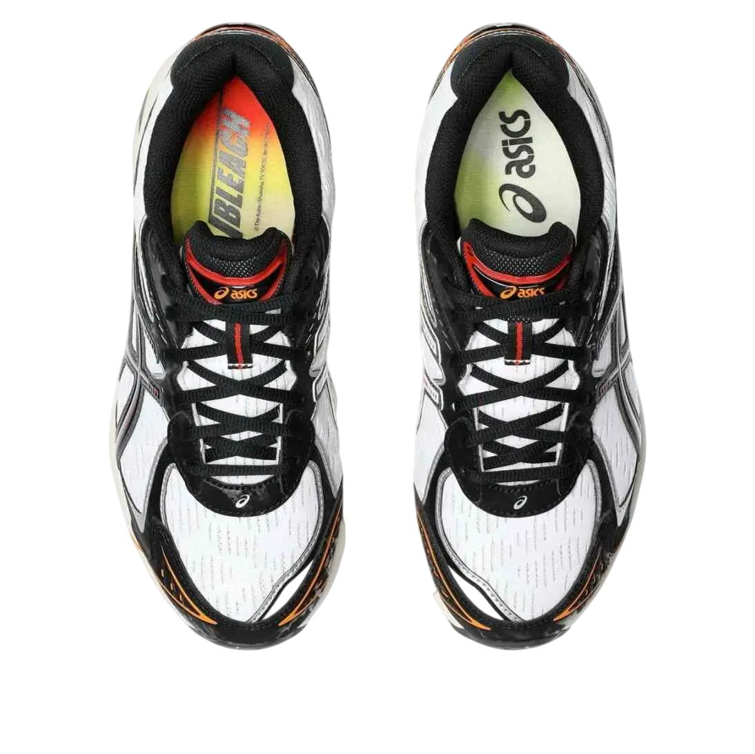 Asics gt 2160 bleach kurosaki ichigo running shoes in white black gel-kayano 13 style with orange accents