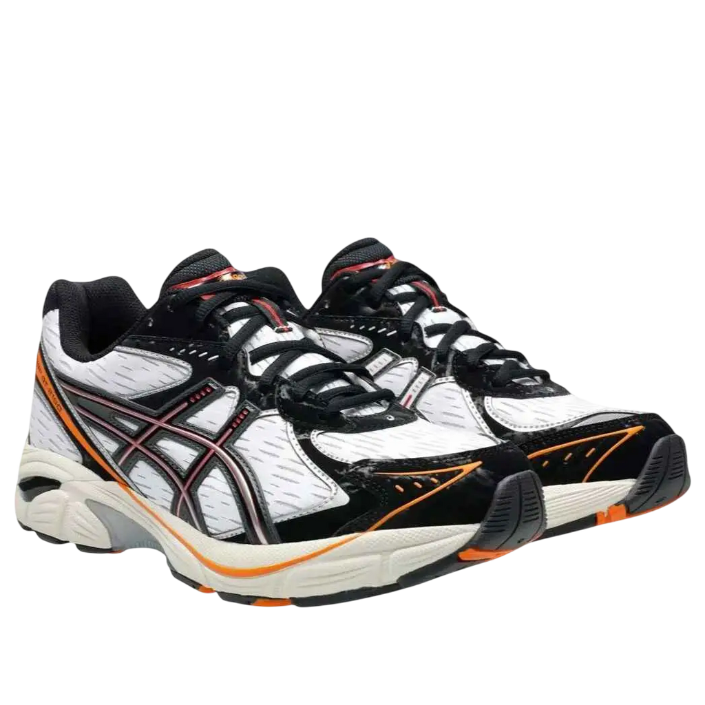 White and black asics gt 2160 bleach kurosaki ichigo running shoes with orange accents designed for performance