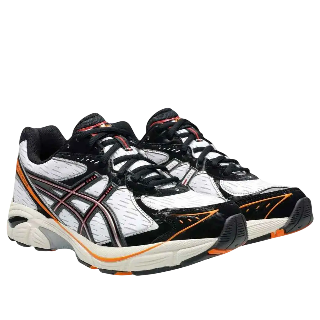 White and black asics gt 2160 bleach kurosaki ichigo running shoes with orange accents designed for performance