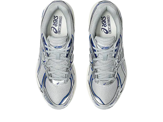 Asics gt-2160 piedmont grey deep marine running shoes with silver and blue mesh upper and synthetic overlays