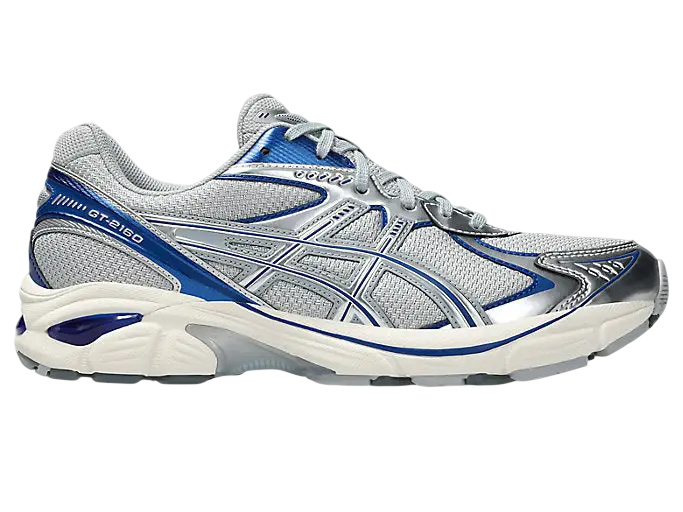 Asics gt-2160 piedmont grey deep marine running shoe with silver blue mesh upper and durable rubber sole