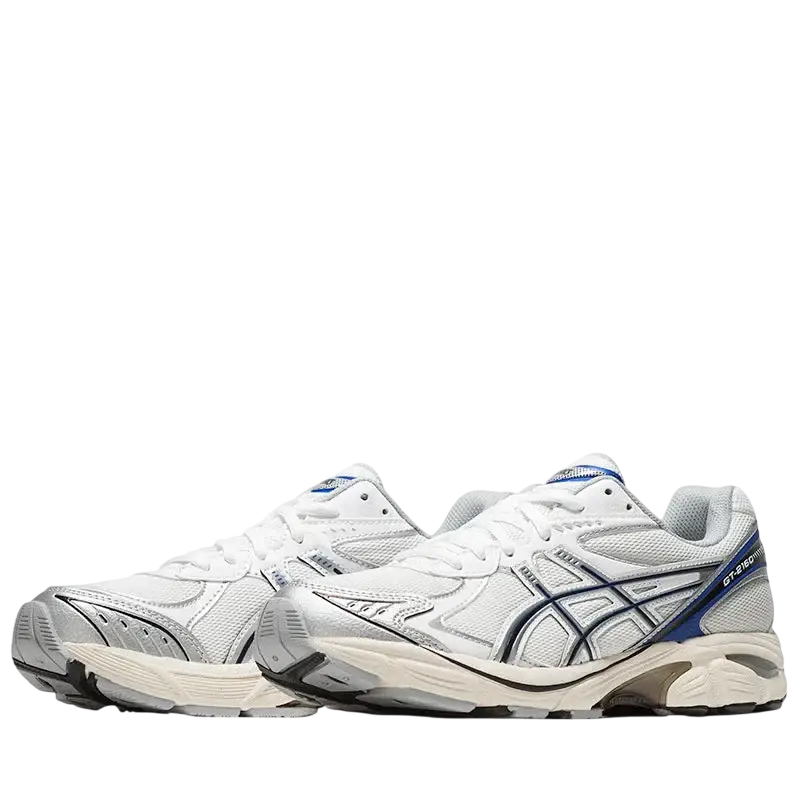 Asics gt-2160 running shoes in white with deep marine blue and silver accents designed for running comfort