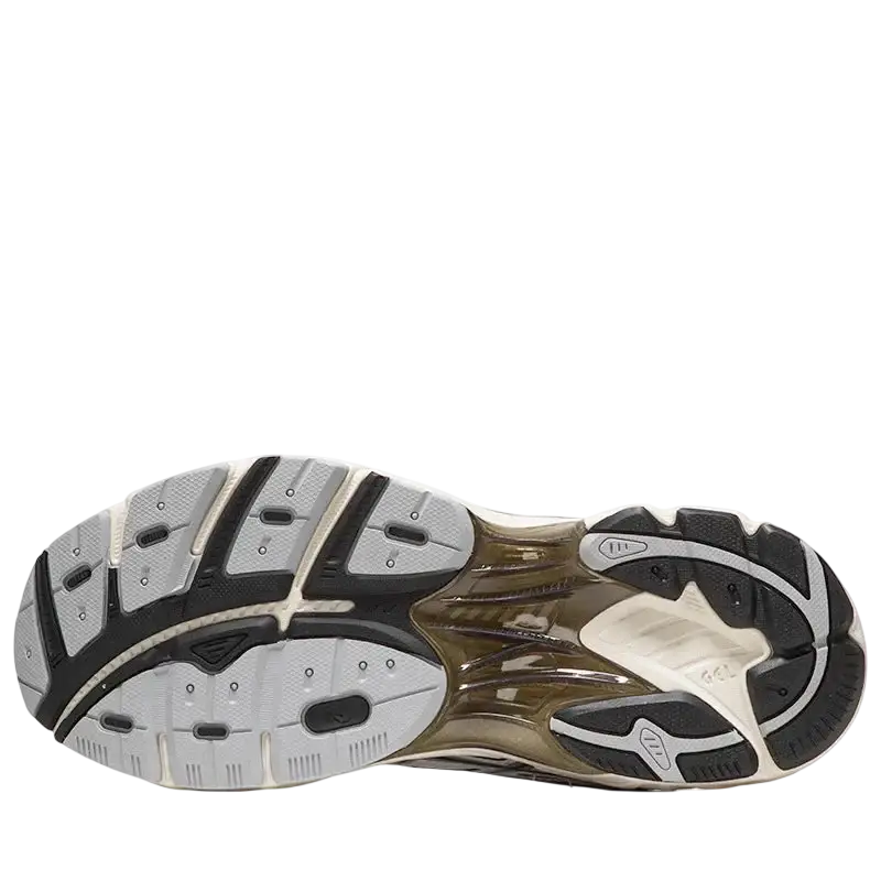 White and black Nike Air Zoom Pegasus 38 running shoe with translucent midsole shown from the back in Asics GT-2160 style
