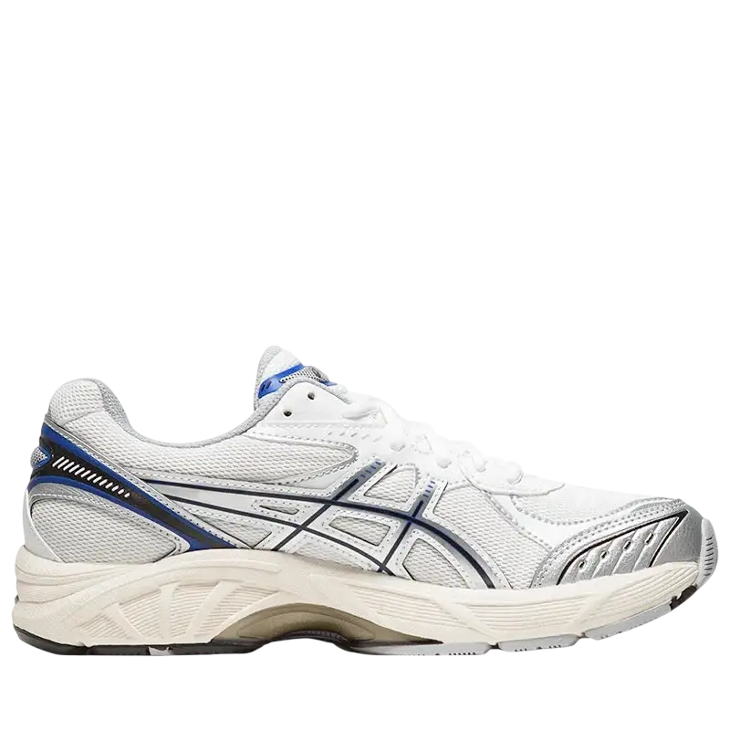 Asics GT-2160 white deep marine running shoe with blue and black mesh upper and cushioned sole for support