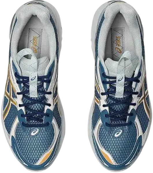 Blue and white asics x kiko kostadinov ub8-s gt-2160 running shoes with navy laces and gold accents