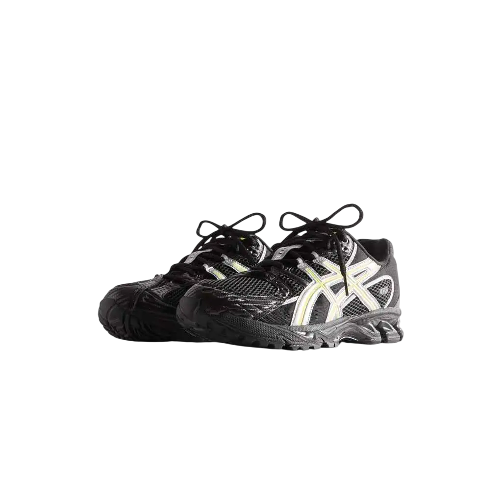 Asics x Kith Gel Nimbus 10.1 black pure silver running shoes with mesh upper and bold glowing yellow logo