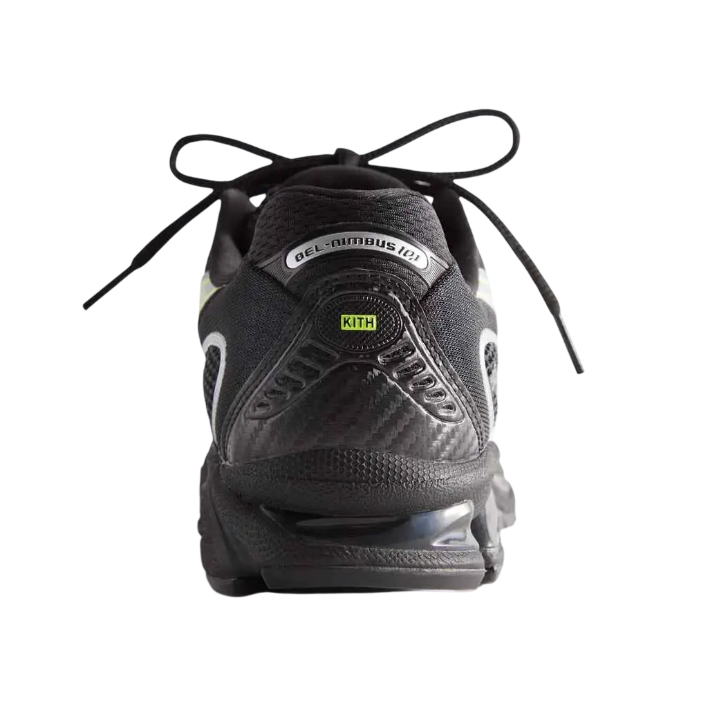 Asics x Kith Gel Nimbus 10.1 black pure silver sneaker with carbon fiber accents and translucent air unit
