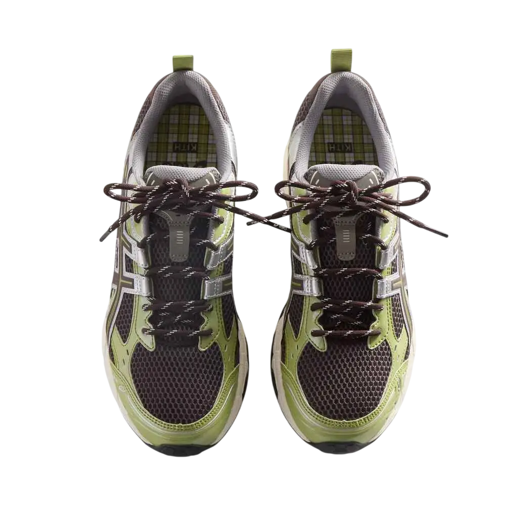 Asics x kith gel-nunobiki delicieuse pure silver lime green black mesh athletic sneakers with silver accents