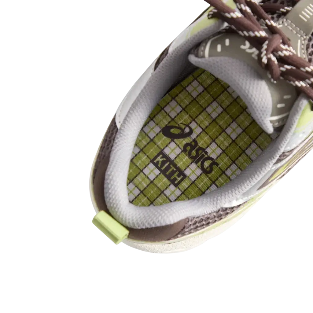 Asics x kith gel-nunobiki deliciosoe pure silver sneaker insole lime green and white checkered with black logos