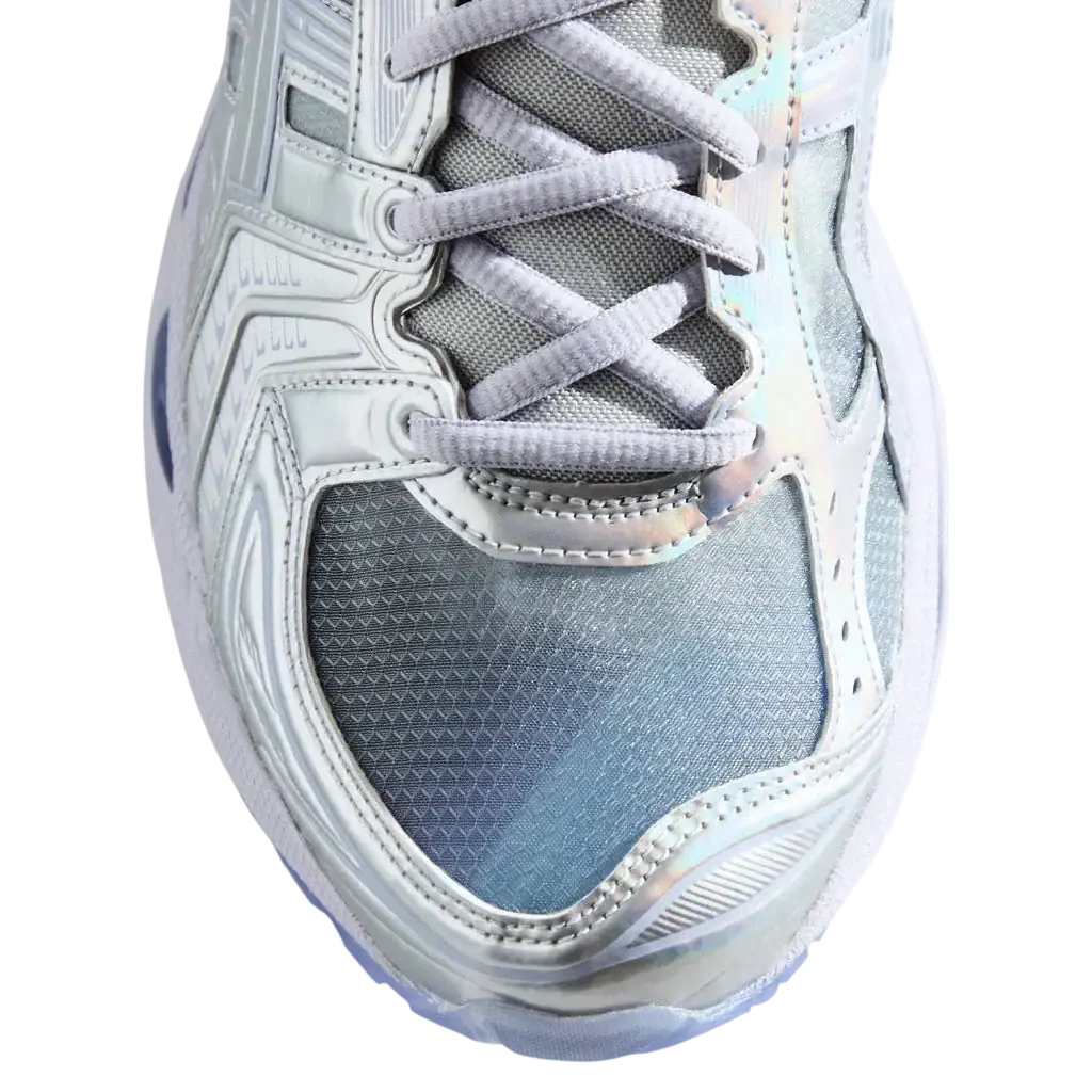 Asics x Kith x Marvel Silver Surfer Gel-Kayano 14 sneaker in silver and light blue with mesh panels and white laces