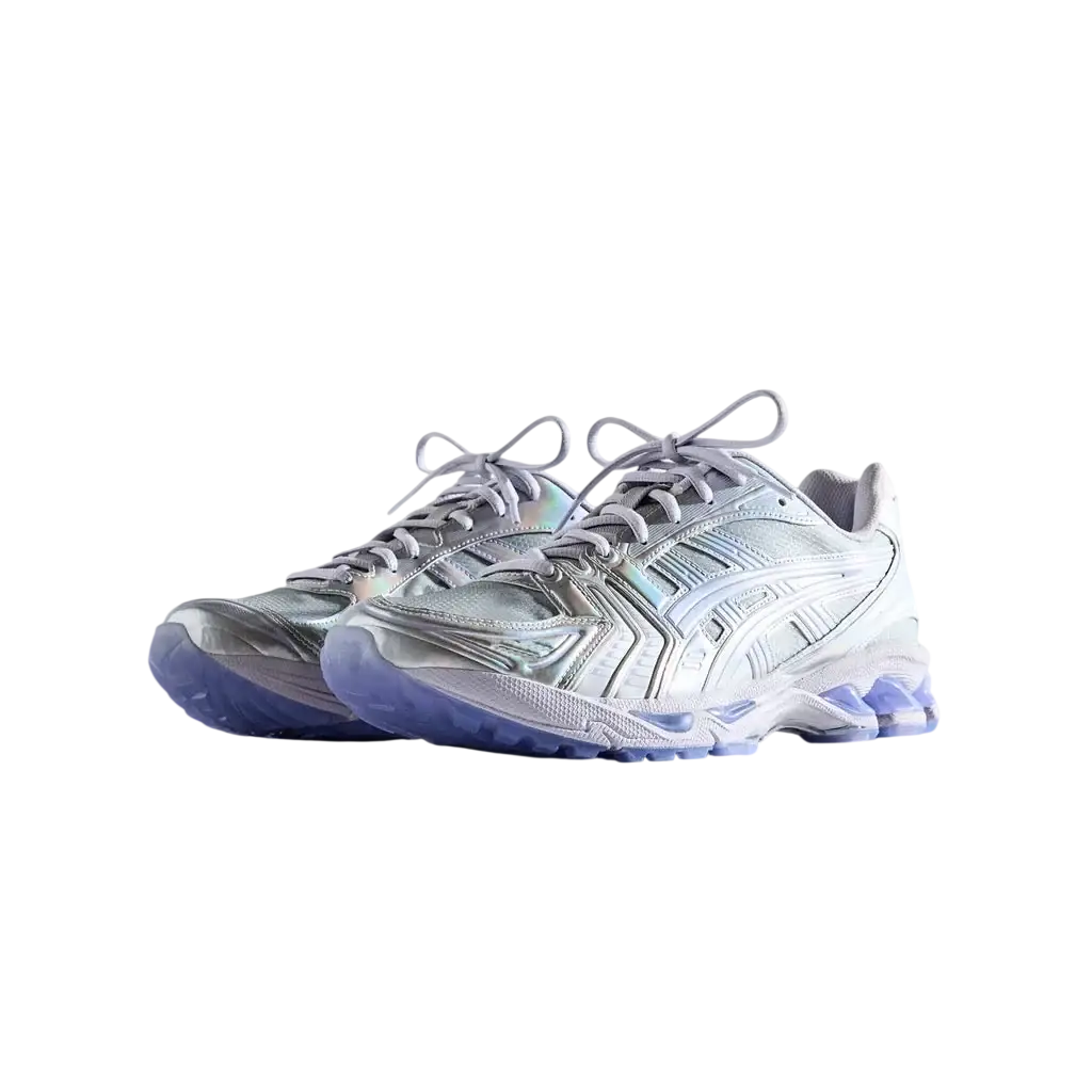 Asics x kith x marvel silver surfer gel-kayano 14 sneakers in silver and light blue iridescent with chunky sole