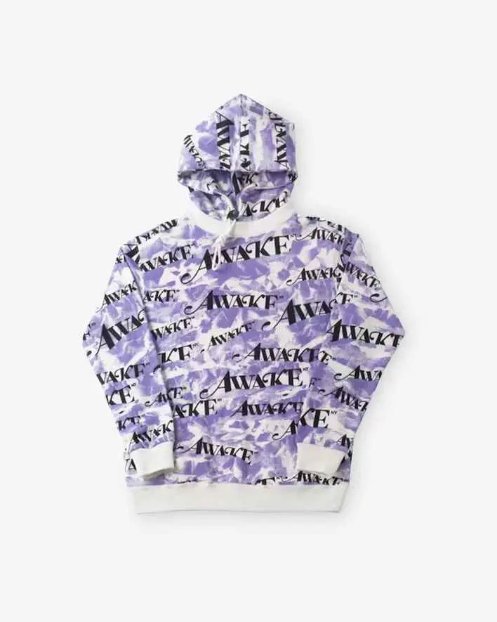Awake NY All Over Print Purple/White Pullover Hoodie - M