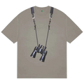 Beige short-sleeved b.Eautiful Bird Watching t-shirt with adjustable straps and black binoculars print mushroom design