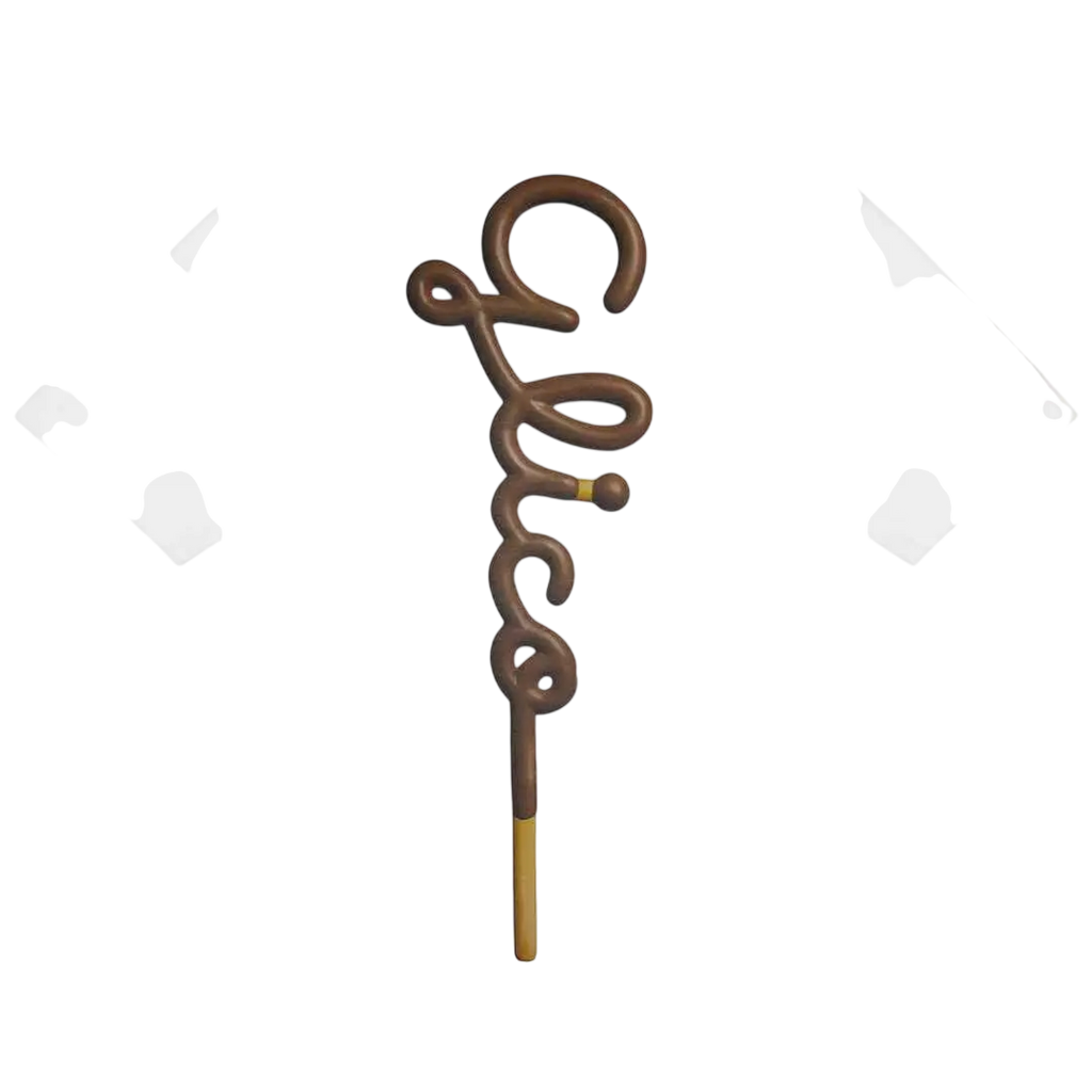 Brown intricately twisted cane with gold-tipped handle and decorative swirls shown with b.eautiful guriko t-shirt white