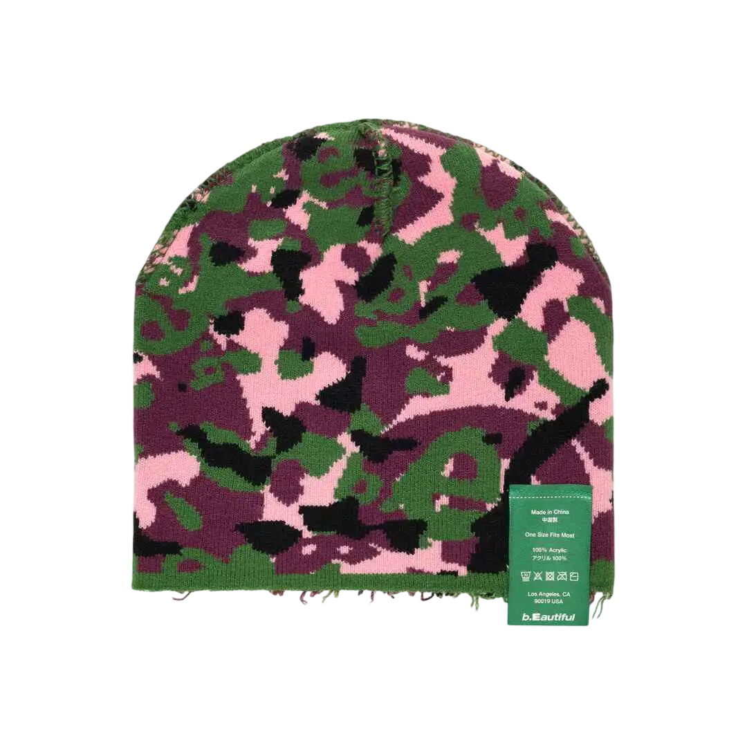 b.Eautiful Reversible Camo Beanie Purple/Green