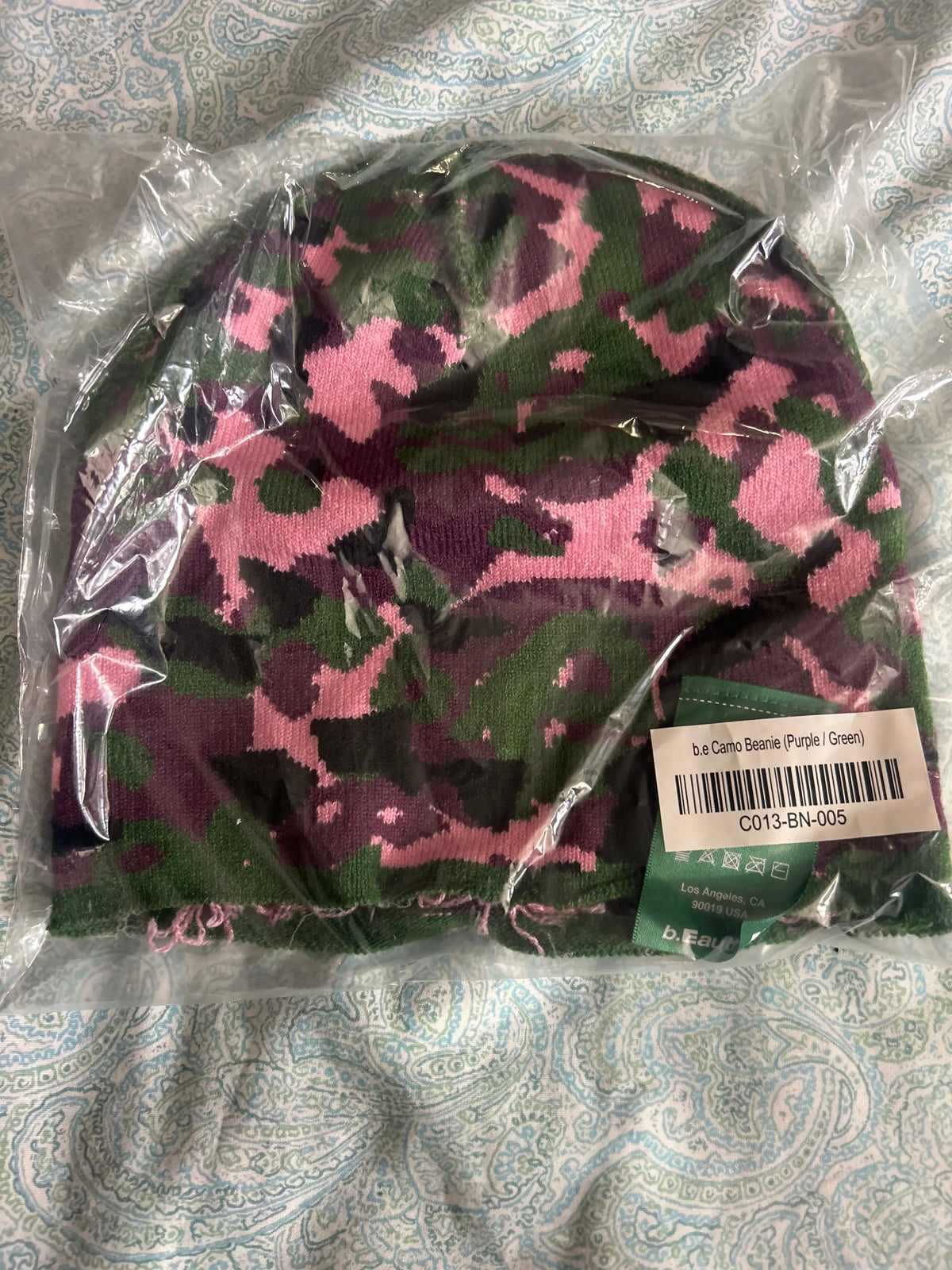 b.Eautiful Reversible Camo Beanie Purple/Green