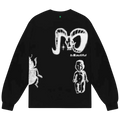 Black long-sleeved sweatshirt by b.eautiful x shiga featuring white ram skull baby and insect graphic design