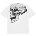White b.Eautiful x Shiga skull t-shirt showing the back with a detailed black and white human skull sketch