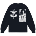 Dark navy long-sleeved b.Eautiful Yui tee featuring bold white hayami lettering and a black and white ticket graphic