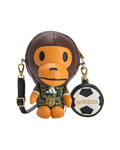 Brown and orange bape adidas baby milo shoulder bag with monkey shape camouflage jersey design and detachable soccer ball charm