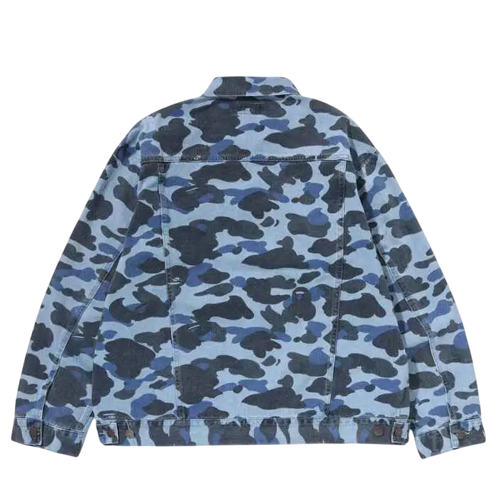 Bape All Over Print Indigo Camo Denim Jacket - M