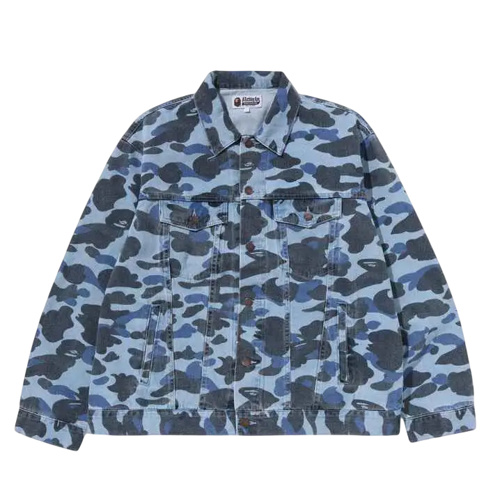 Bape All Over Print Indigo Camo Denim Jacket - M