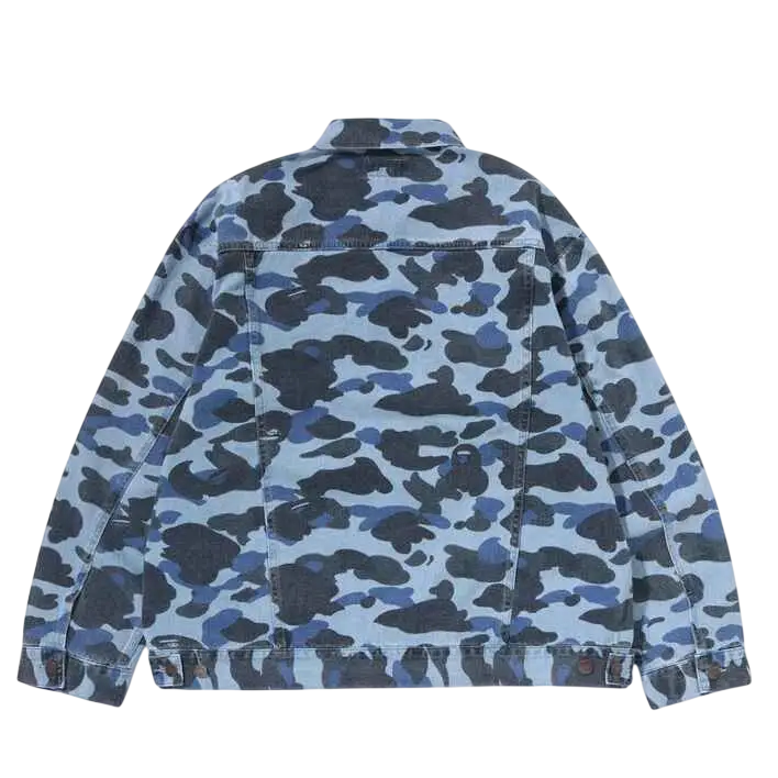 Bape All Over Print Indigo Camo Denim Jacket - M