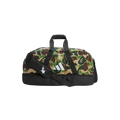 Bape x Adidas camo duffle bag with camouflage pattern black straps and white star logo on the side