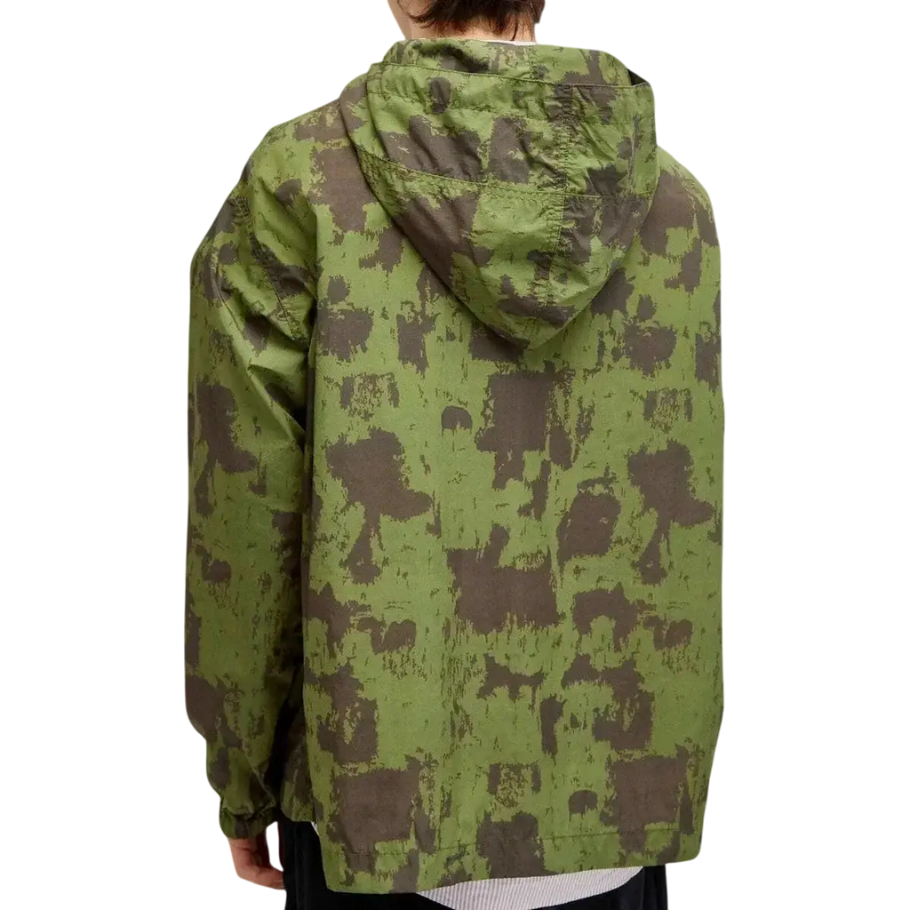 Beams plus nylon camo smock green and brown camouflage patterned hooded jacket shown from the back side