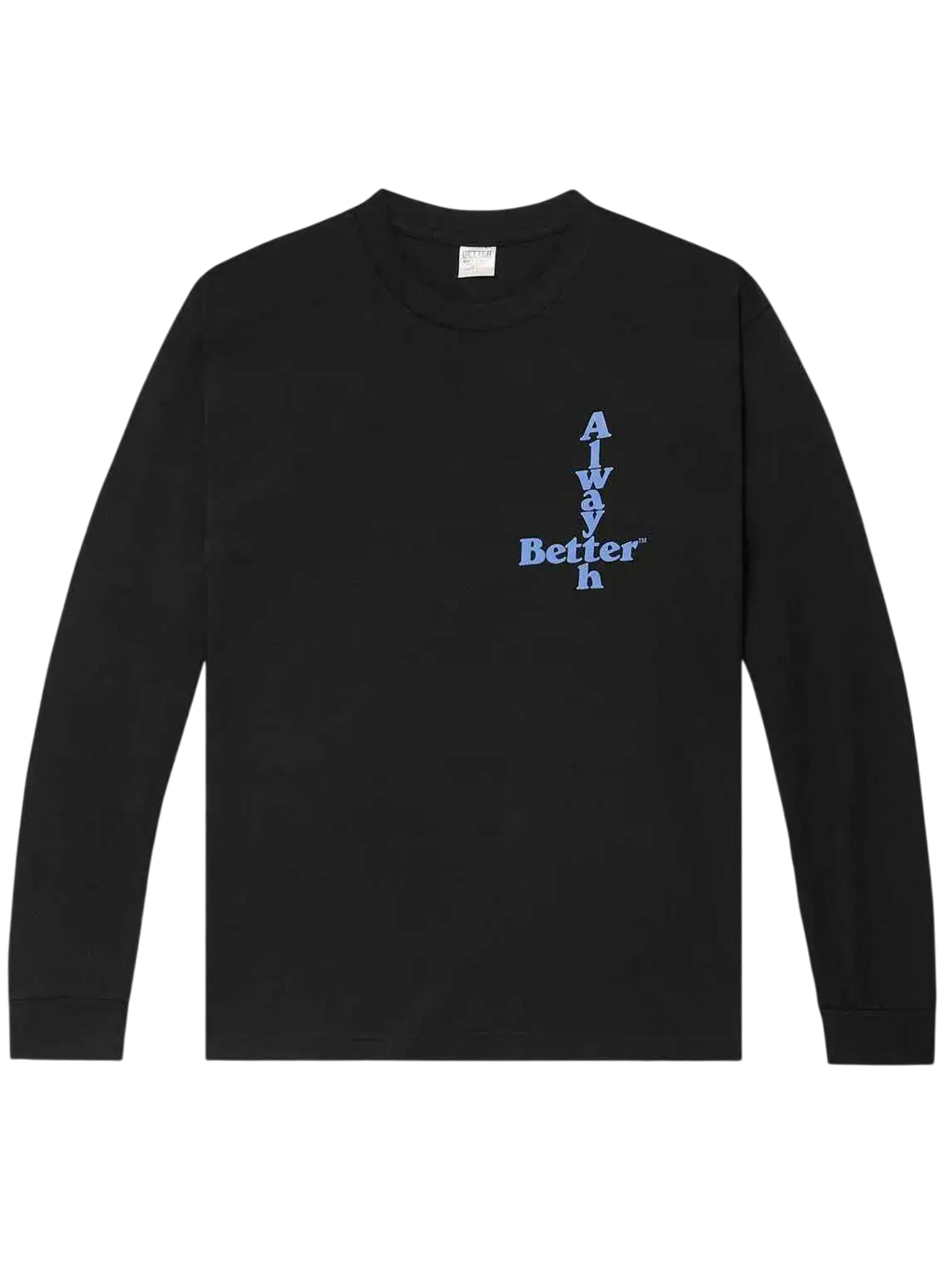 Black cotton jersey long sleeve t-shirt with light blue always better graphic from Better™ Gift Shop