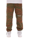 Olive and rust-colored tiger stripe camouflage cargo pants by billionaire boys club in durable fabric for outdoor wear