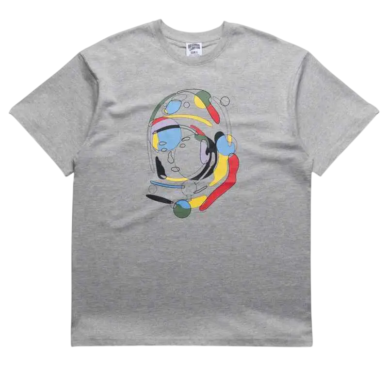 Gray heathered cotton billionaire boys club subatomic t-shirt with colorful abstract astronaut helmet graphic