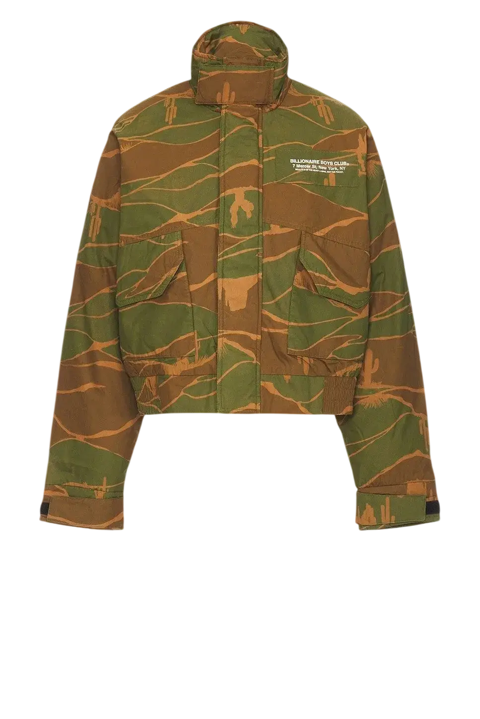 Billionaire Boys Club Westworld cotton poplin bomber jacket olive with tiger stripe camouflage high collar and front zipper