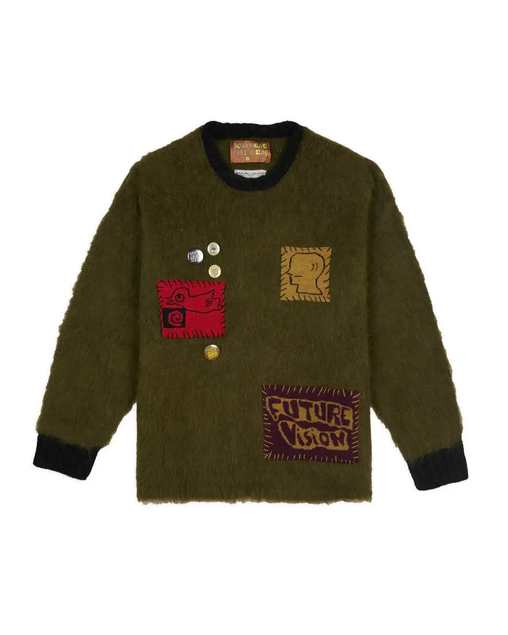 Brain Dead Future Vision Boxy Knit Sweater Olive - M - Crewnecks