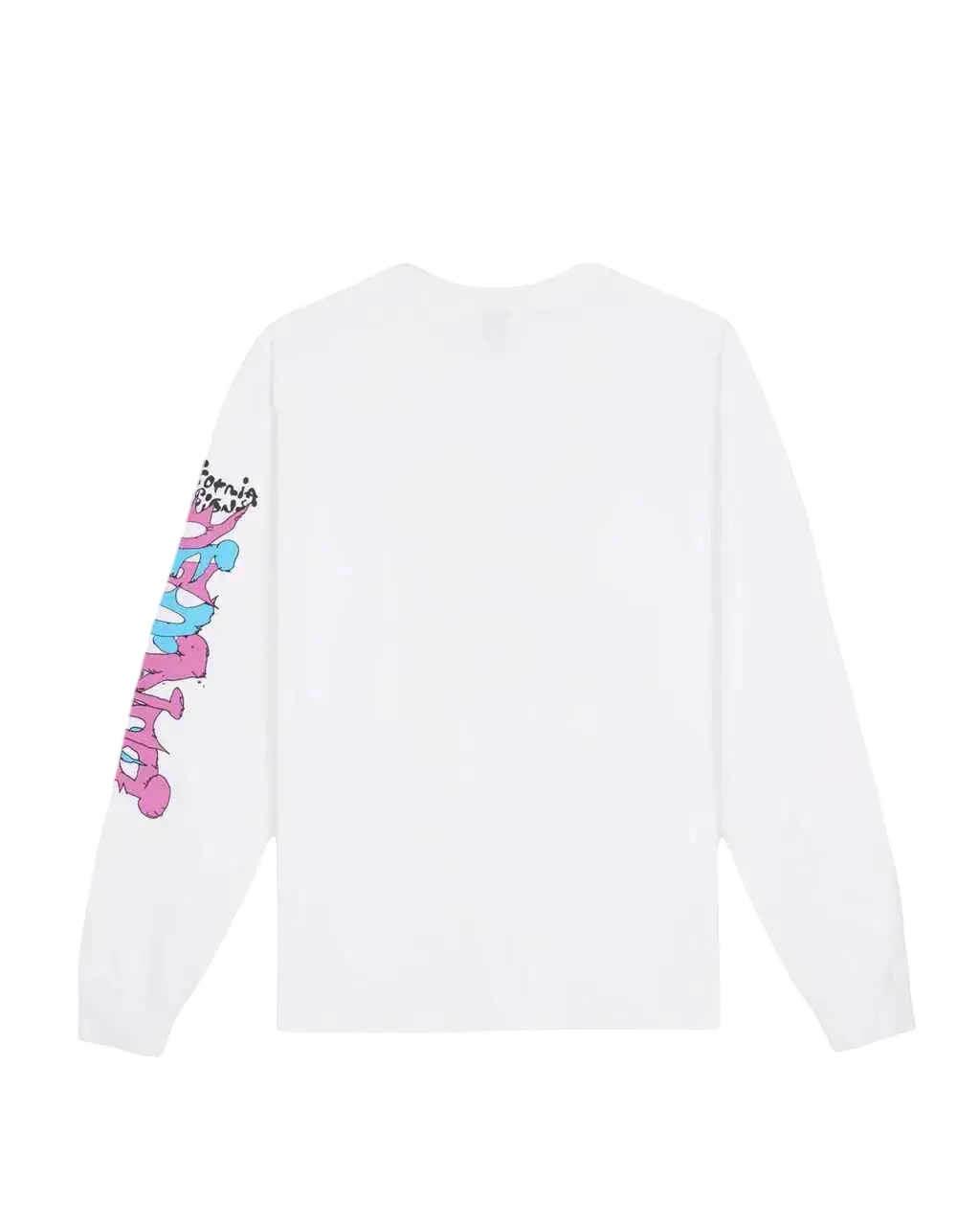 Brain dead packing up long sleeve tee white with colorful stylized graphic design on the left sleeve white cotton shirt