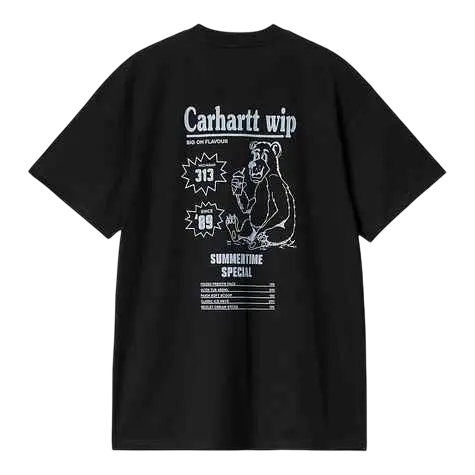 Black Carhartt WIP catalogue t-shirt featuring a white bear graphic print on the front in a cotton material