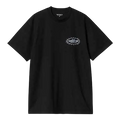 Black Carhartt WIP catalogue t-shirt featuring a white graphic logo on the chest made from durable cotton