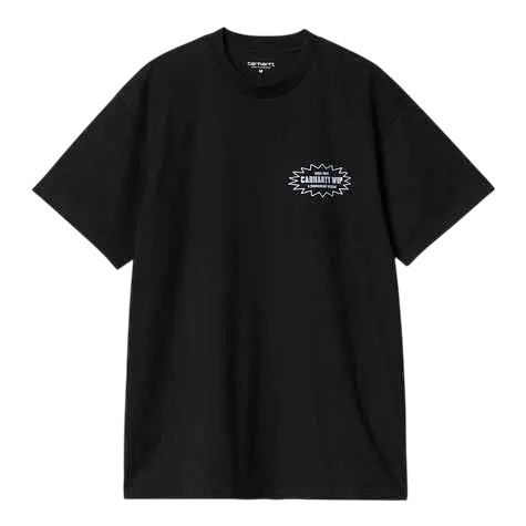 Black Carhartt WIP catalogue t-shirt featuring a white graphic logo on the chest made from durable cotton